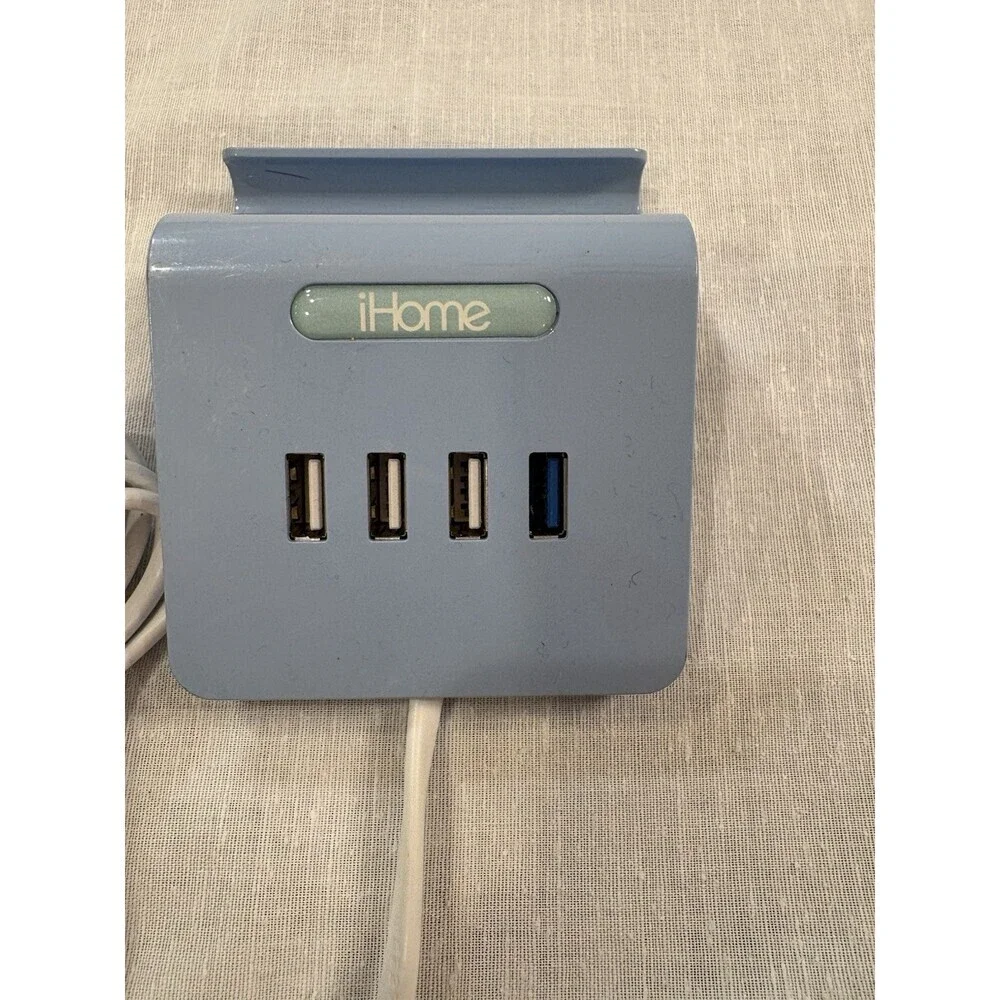 iHome 4 Port USB Charging Hub, 3 USB-A, 1 USB-C, Smartphone Dock, 6ft Power Cord